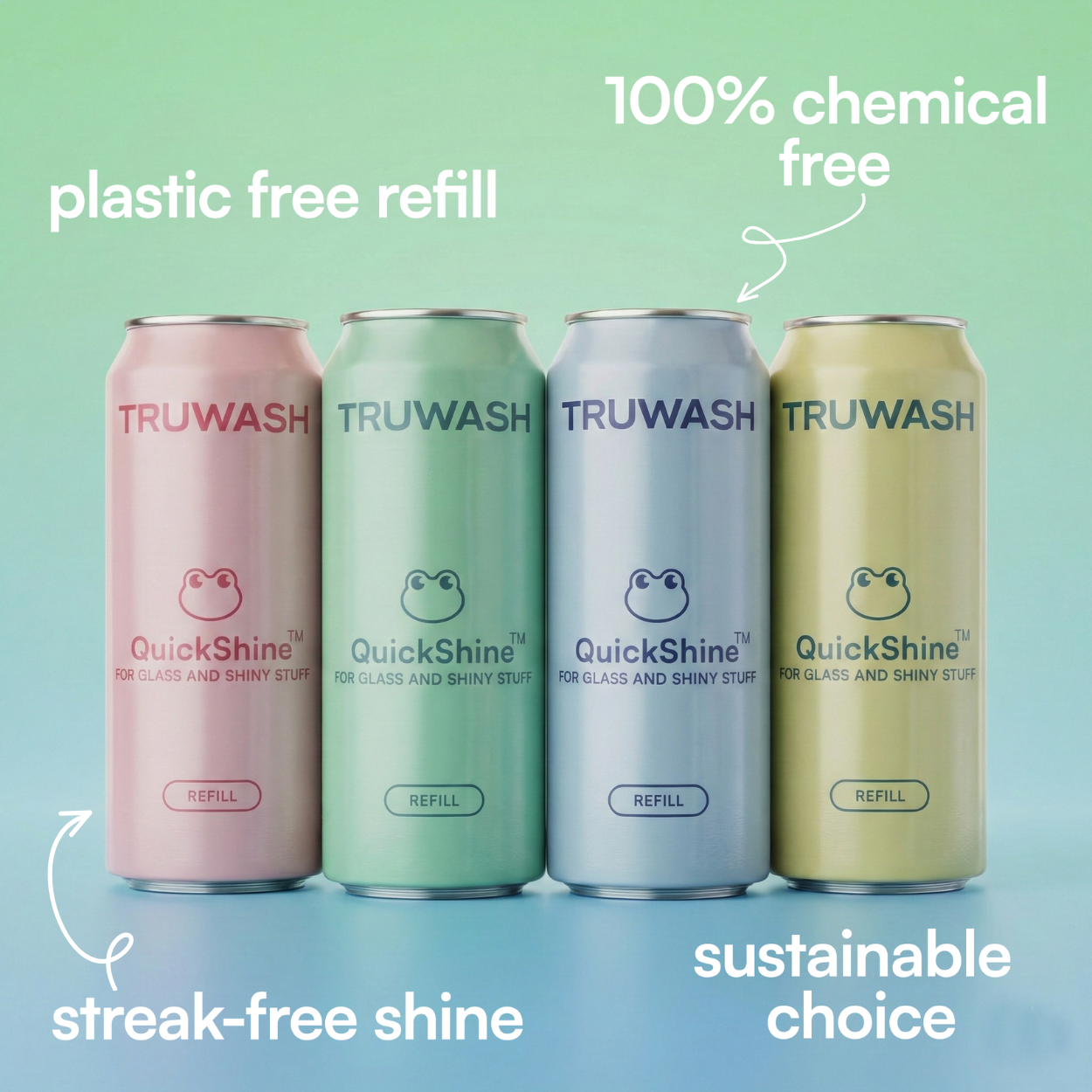 QuickShine Refill Cans 4 Pack - Chemical-Free Streak-Free Cleaner