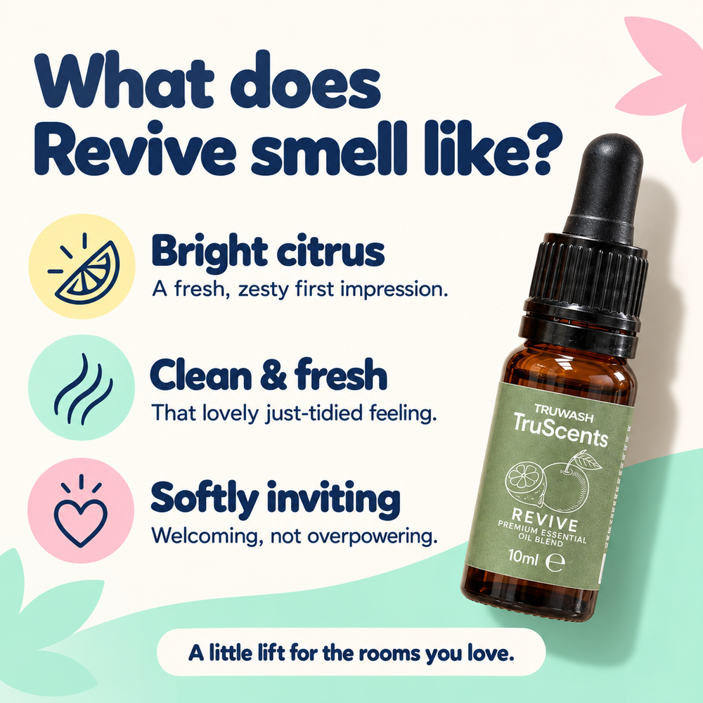 Revive scent profile: bright citrus, clean and fresh, softly inviting.
