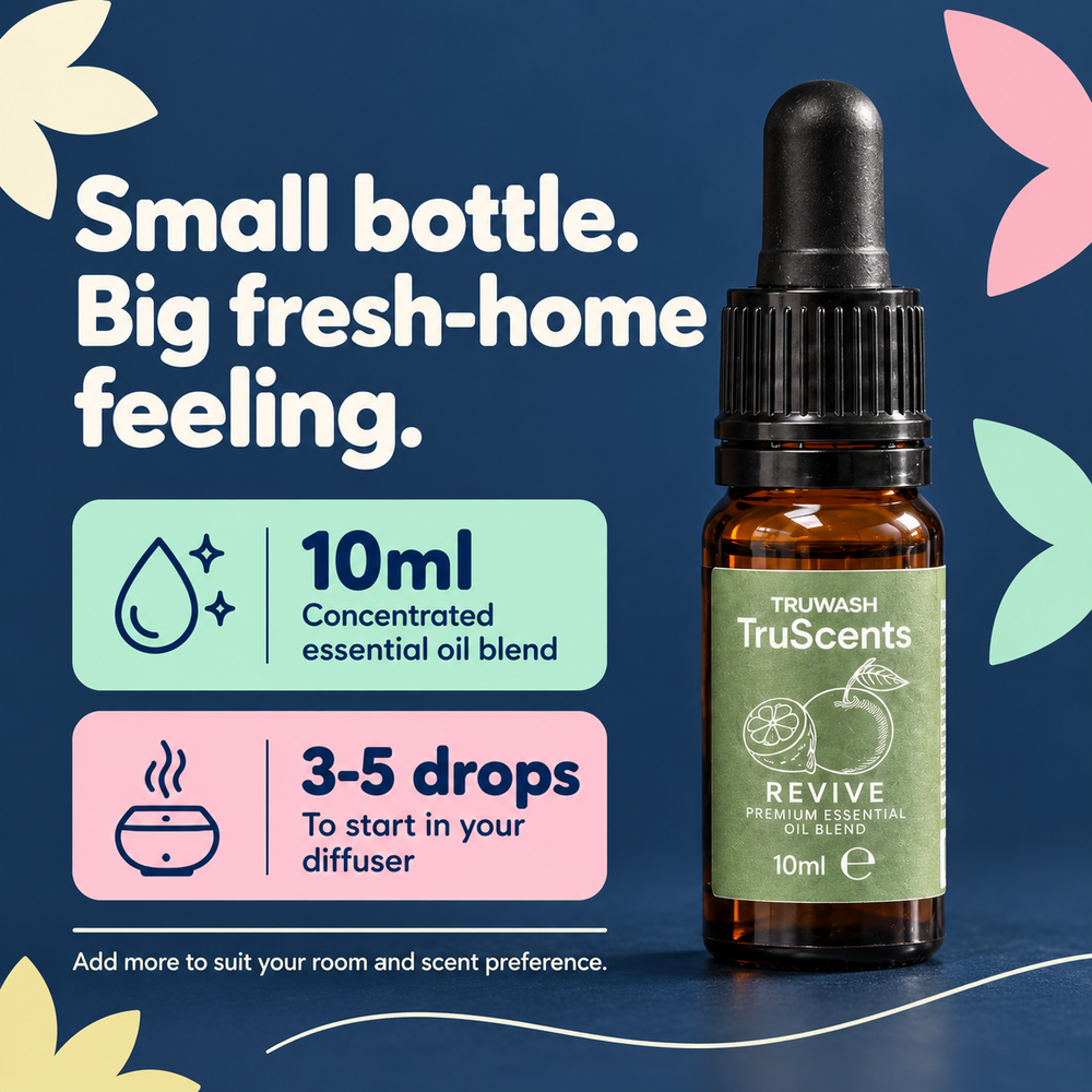 Revive 10ml concentrated essential oil blend; start with 3–5 drops in your diffuser.