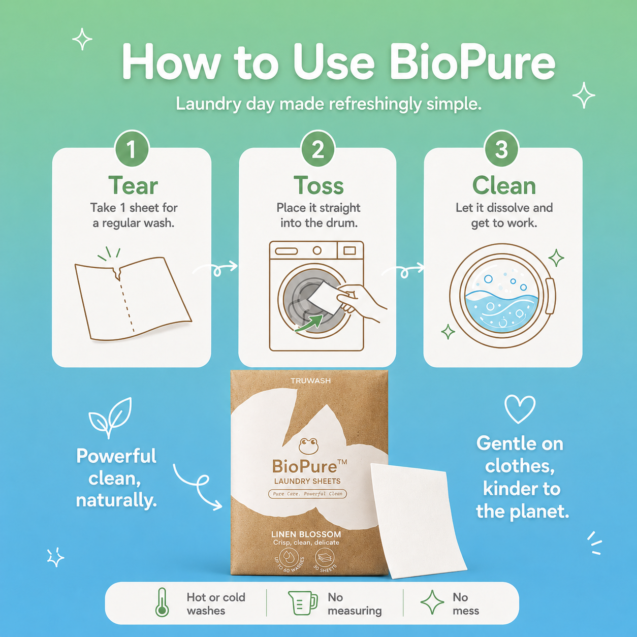BioPure Eco-Friendly Laundry Sheets - Up To 60 Washes