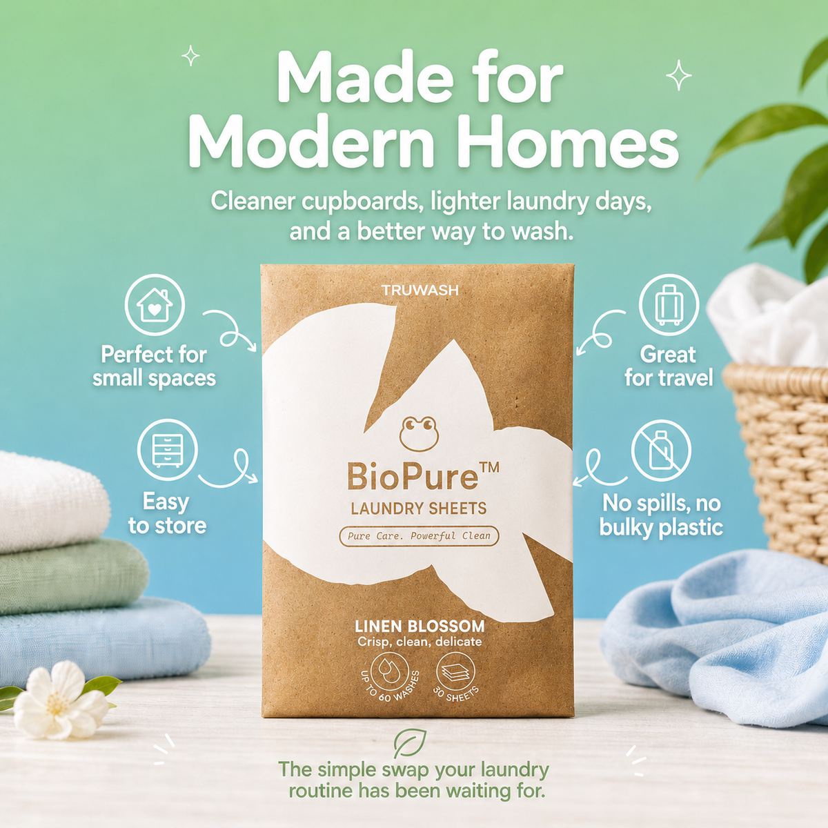 BioPure Eco-Friendly Laundry Sheets - Up To 60 Washes