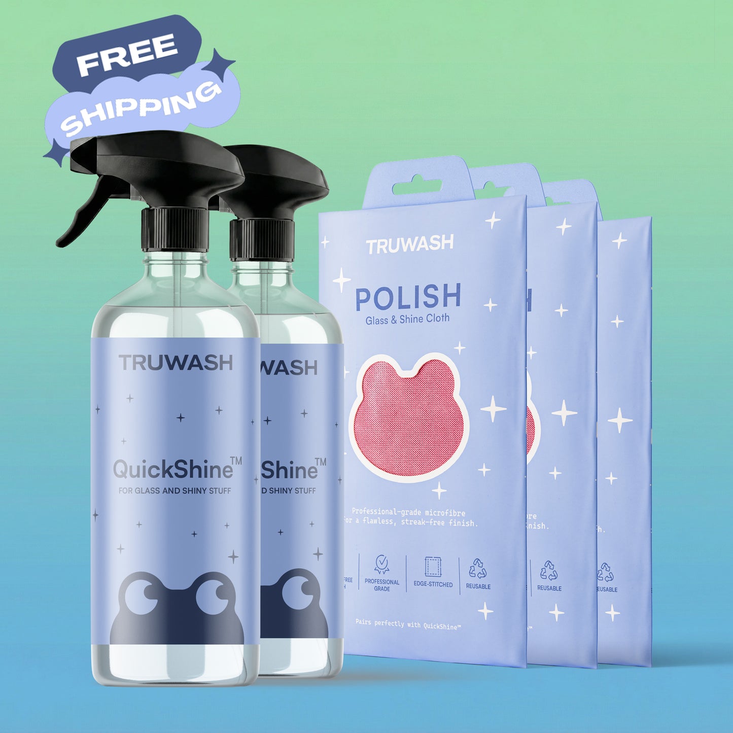 QuickShine Deluxe Starter Pack - 2 Bottles + 3 Cloths