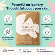 BioPure: 3-in-1 clean, dermatologically tested, no chlorine bleach or phosphates, fragrance-free option