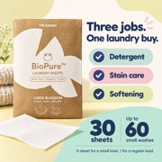 Detergent, stain care and softening: 30 sheets, up to 60 small washes