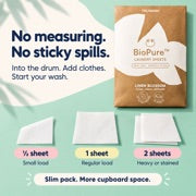 BioPure dosing: half a sheet for small loads, one for regular, two for heavy or stained loads
