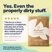 Keara’s verified BioPure review about cleaning farm clothes and sports kit