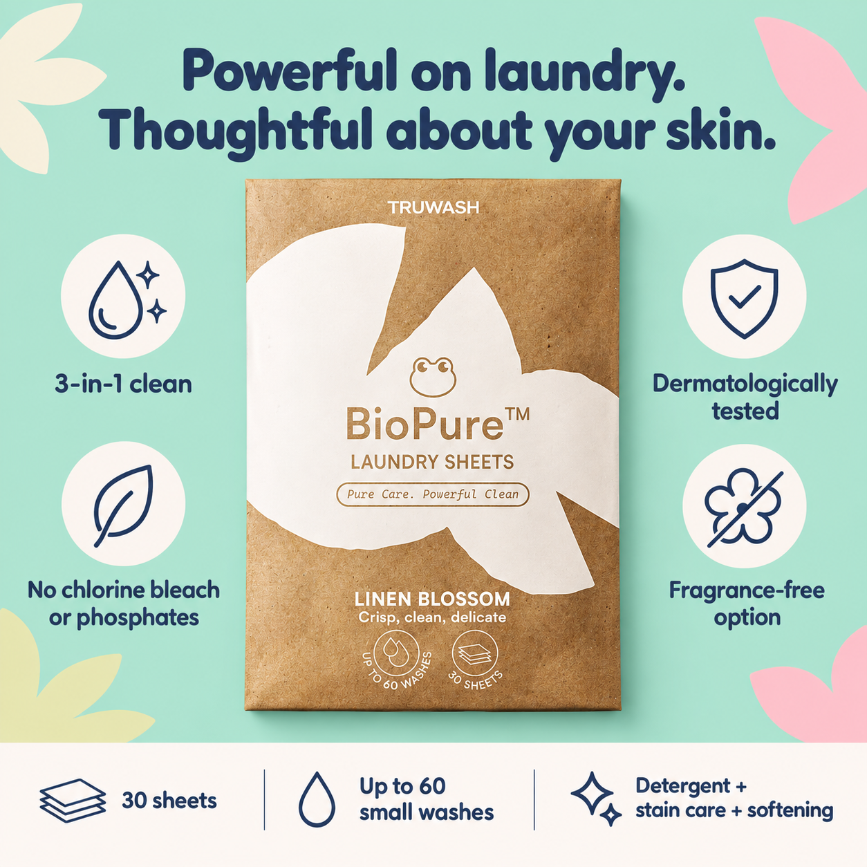 BioPure laundry sheets: 3-in-1 cleaning